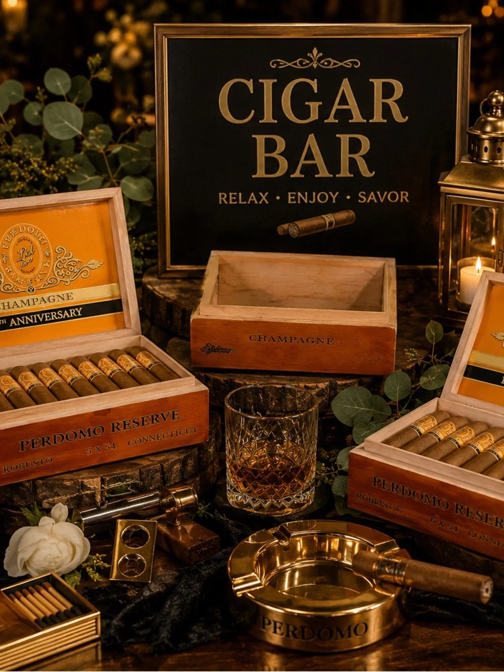 Perdomo Reserve Cigar Display with Gold Accents